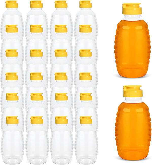 SkyJourney 24 Pack honey bottles squeeze 16 oz,Refillable Food Grade Honey Container,Bottles With