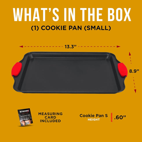 Nonstick Cookie Sheet Pan, Carbon Steel Oven Tray with Red Silicone Handles, Small Bakeware with Gray Coating