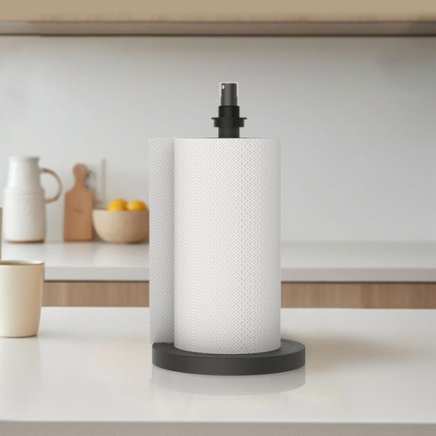 2 1 Countertop in Paper Towel Holder with Spray Bottle, Paper Towel Holder One-Handed Operation with Non Slip Weighted