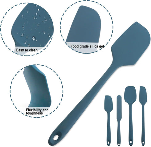 Silicone Spatula Set, 5-Piece Heat Resistant Food Scraper, Perfect for Cooking & Baking (Gray-blue)
