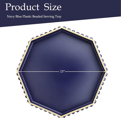 Counter, 13x13x1.57 inches, Navy Blue Octagonal Plastic Serving Tray for Coffee Table, Ottoman, Kitchen Living Room