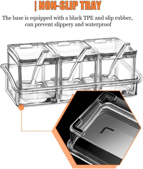 V·RESOURCING Clear Seasoning Box, 3 Pieces Spice Pots Storage Container for Spice, Salt, Sugar, Liquid Condiment Jars