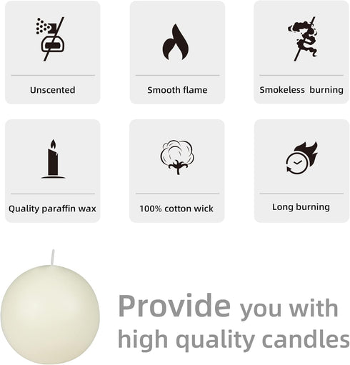 Ball Candles, 4 Inch, Pale Ivory