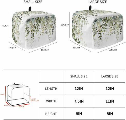Sage Green Leaves 4 Slice Toaster Cover, Small Appliance Dustproof Fingerprint Protector, Machine Washable Eucalyptus