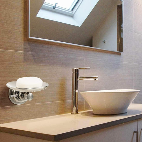 JiePai Suction Cup Soap Dish - Elegant Wall Mounted Soap Holder for Bathroom Kitchen