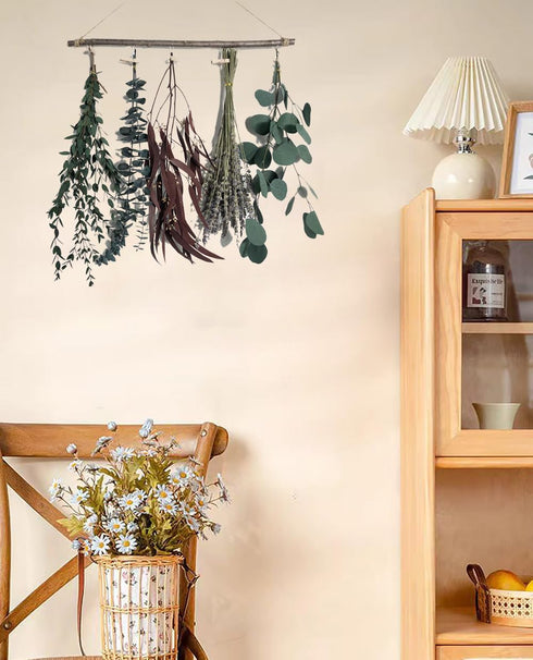 Natural Dried Flower Rack, Dried Flower Wall Hanging for Boho Farmhouse Wall Decor, Eucalyptus Dried Herb Rack