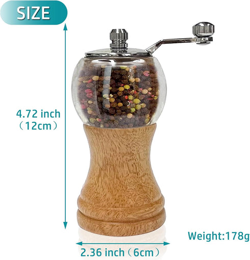 Classical Hand Shake Wood Pepper Grinder Set & Gorgeous Salt Wooden & Acrylic,Ceramic Blades Upgrade metal handle,Enjoy Your Best Fresh Ground Pepper Various spices (Burlywood 1pcs-5in) by VEIZIBEE