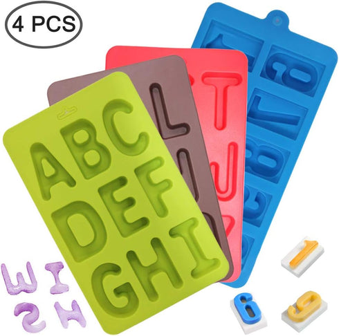 4 Pcs Silicone Numbers Alphabets Molds - FineGood Candy Biscuit Chocolate DIY Baking Trays