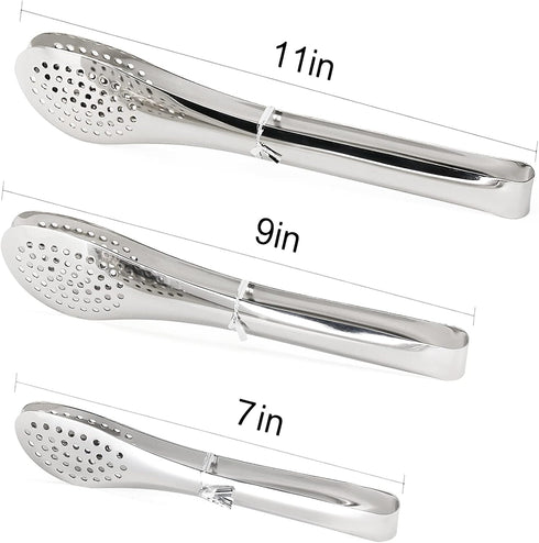 TOPULORS Stainless Steel Tongs Set (7/9/11 Inch) - Heavy Duty Kitchen & BBQ Tongs for Cooking, Grilling, Baking,