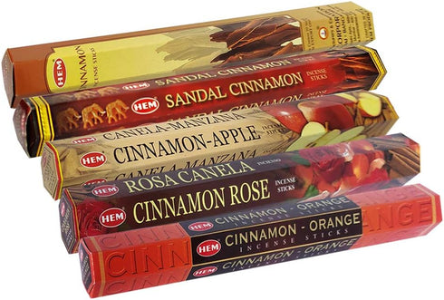 Hem Incense Sticks Variety Pack #8 with Incense Stick Holder, 5 Cinnamon Based Fragrances