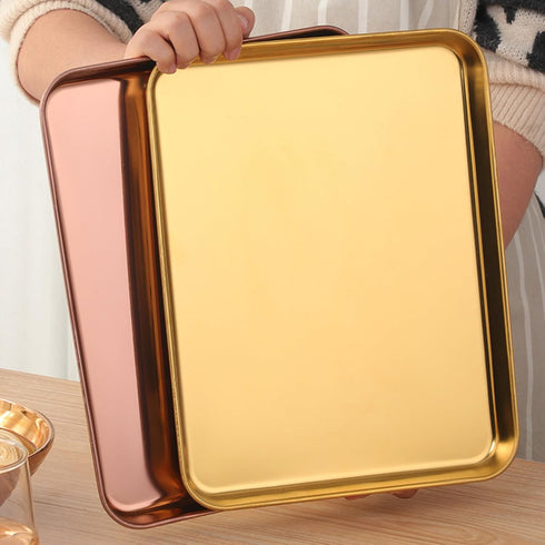 Rainbow Baking Tray, Stainless Steel Flat Food Serving Sheet, Rectangular Decorative Party Kitchen Pan (12.25 x 9.65 x