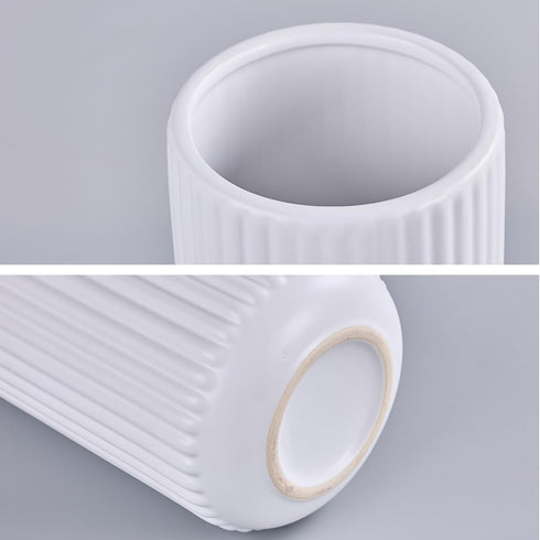 8 inch Countertop, White Ceramic Flower Vase for Pampas Grass, Small Decorative Centerpiece Ribbed Vase for Dining