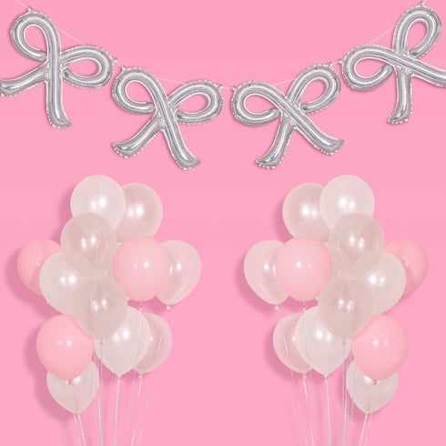 xo, Fetti Party Decorations, Pink Latex + Iridescent Foil Bow Balloons, 20 pk for Bachelorette, Baby Shower Decor