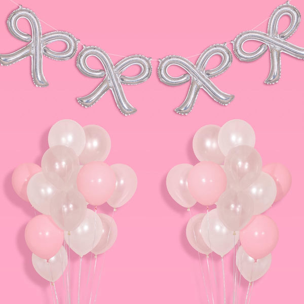 xo, Fetti Party Decorations, Pink Latex + Iridescent Foil Bow Balloons, 20 pk for Bachelorette, Baby Shower Decor