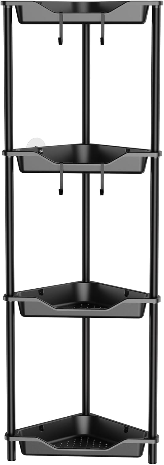 Orimade Rustproof 4 Tier Floor Standing Corner Shower Caddy Organizer - Plastic Metal Splicing Shelf Rack for Bathroom