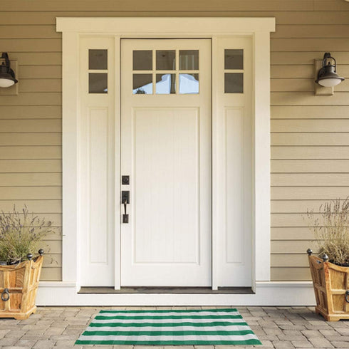 uxcell Buffalo Check Rug,Plaid Outdoor Rug,Layered Door Mat,Cotton Gingham Rugs,Floor Mat for Front Porch/Runner/Bedroom/Kitchen/Farmhouse 35"x24" Green & White by uxcell