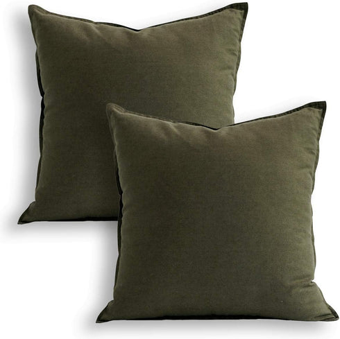 Jeanerlor 18"x18" Solid Cotton Linen Green Throw Pillow Case, 2 Packs, Decorative Pillowcase for Chair/Bed/Couch