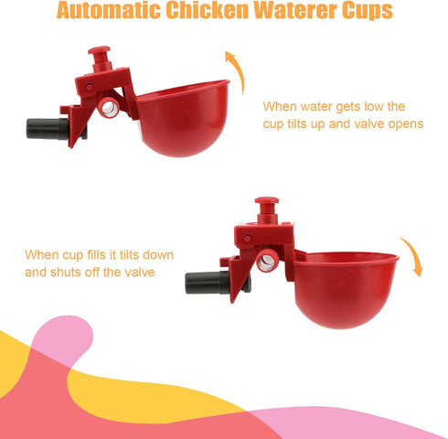 10PCS Wontee Chicken Waterer Cups Automatic Poultry Water Feeder for Chicks Turkeys Ducks Goose Quail