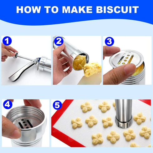YOOUSOO Cookie Maker Press Gun Kit, Stainless Steel Biscuit Maker with 20 Discs and 4 Nozzles for Homemade Baking