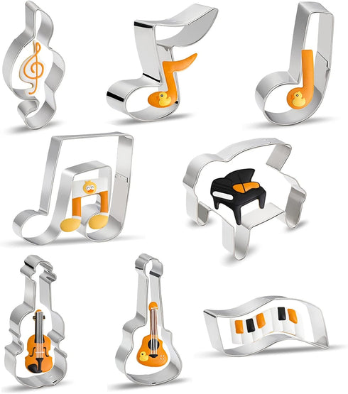 Music Note Cookie Cutter Shapes Set, 8 Pieces Stainless Steel for G Clef, Eighth Note, Piano, Violin, Guitar