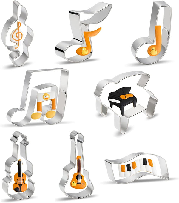 Music Note Cookie Cutter Shapes Set, 8 Pieces Stainless Steel for G Clef, Eighth Note, Piano, Violin, Guitar