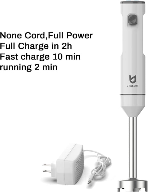 Cordless Hand Blender - UTALENT Variable Speed Immersion Blender with Fast Charger, Egg Whisk for Smoothies & Soups