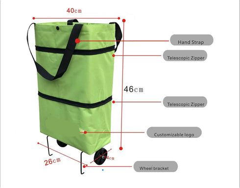 Swpato 2 Pack Reusable Grocery Bags with Waterproof Coating and Folding Wheels - Foldable Tote Bags for Shopping