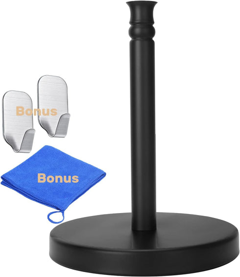 Black Paper Towel Holder Countertop, Stainless Steel Heavy Weighted Base (2LBS in