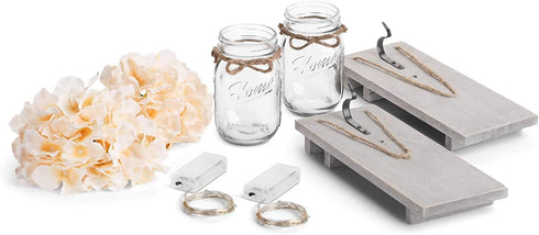 iDECOE 6 (Set 2) Premium Mason Jar Wall Decor Sconces - Rustic Grey Decorative Wall Decor with LED String Lights, Hours