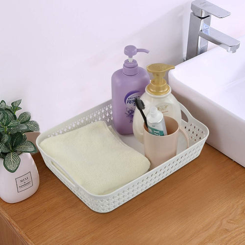 White Plastic Storage Basket Tray, Large Pack of 6