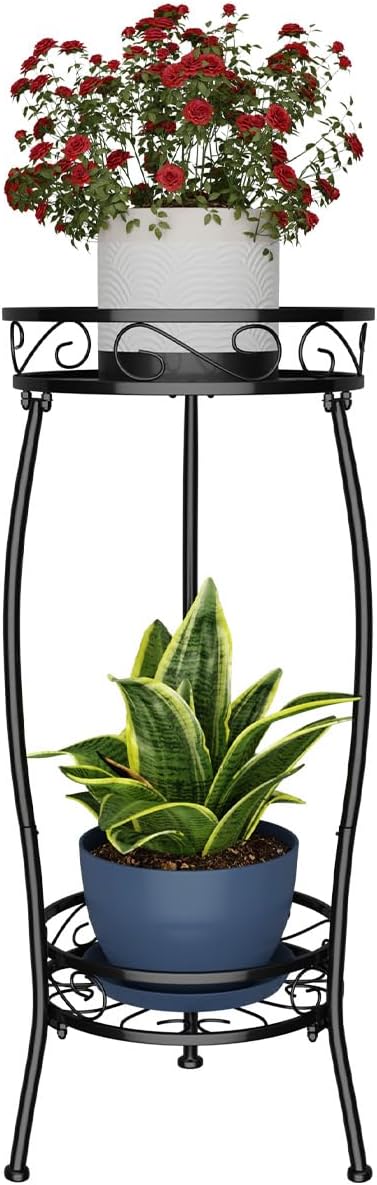 H HOMEXIN Plant Stand Indoor Outdoor, 2 Tier Metal Tall Planter Stand