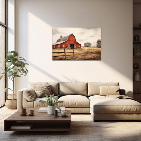 QIXIANG Old Barn Picture Wall Decor - Red Barn Canvas Print Rustic Scenery for Farmhouse Bathroom Decor