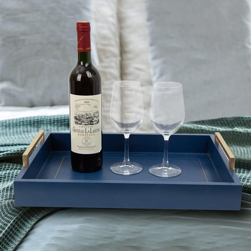 16"x12" Decorative Coffee Table Ottoman Trays Modern Wood Elegant Rectangle Glossy Shagreen Serving Trays