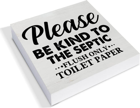 Country Only Flush Toilet Paper Wood Box Sign Decor Desk Sign Be Kind to the Septic Wooden Box Block Sign Rustic Home Bathroom Shelf Wall Decoration by YIDOU