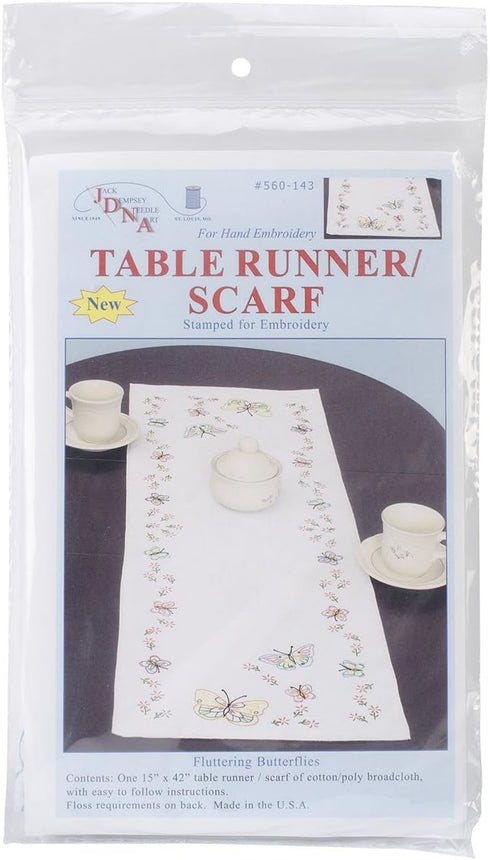 Jack Dempsey Fluttering Butterflies Stamped Table Runner/Scarf, 15-Inch by 42-Inch