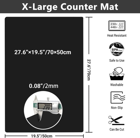 Ewen Silicone Mats for Kitchen Counter, 27.6x19.5 Inch Heat Resistant Baking Mat, Black