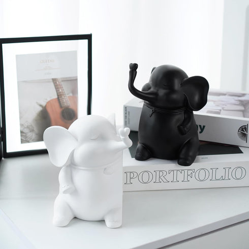 5" YU FENG Adorable Elephant Bookends in Black&White Resin Unique Cute Book Ends for Home Bedroom Desk Bookshelf