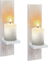 Wall Candle Sconces Set of Two, Wash White Wood Wall Candle Holder