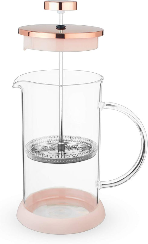 Pinky Up Riley Mini Glass Tea Press Pot, 12 oz Coffee Maker, French Press for Hot or Iced Beverage, Pink