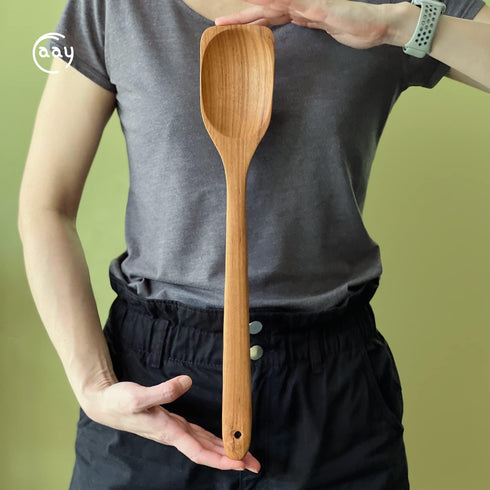 FAAY 18 Inches Large Wooden Spoon, Heavy Duty Long Handle Spoon for Big Pot Stirring, Mixing, Cooking