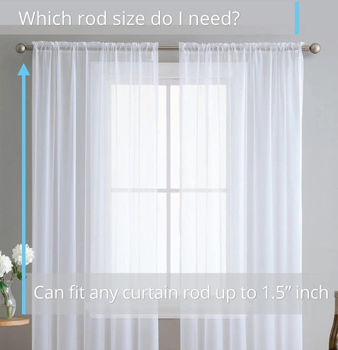 HLC.ME White Sheer Voile Window Curtain Panels, Set of 2, 54 x 45 inches for Small Windows