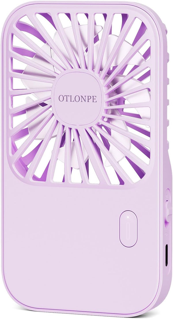 Otlonpe Mini Portable Handheld Fan, Slim Rechargeable Fan with Foldable Stand, 3 Speeds for Travel, Small Pocket Fan