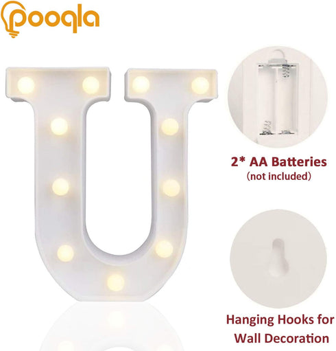 Pooqla LED Marquee Letter Lights Sign - Light Up Alphabet Letter for Home Party Decoration U