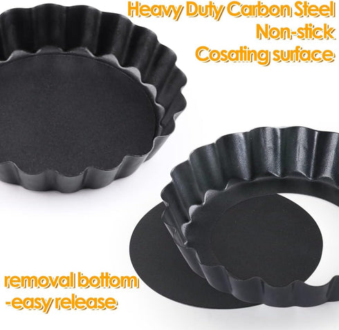 Mini Tart Pan Set of 12, Non-Stick 4 Inch Quiche Pan, Removable Bottom for Pies and Desserts