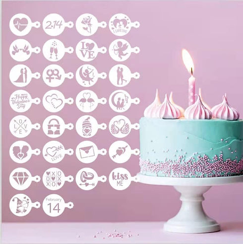 46 Coffee Stencils + 2 Steel Mesh Powder Shaker, Magnoloran Valentine's Day Stencils Cookies Baking Painting Mold Barista Templates for Dessert Cupcake Cake Cappuccino Mousse