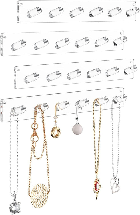 NIUBEE Wall Mounted Necklace Hanger - 4 Pack Acrylic Jewelry Stand Organizer for Bracelets and Rings