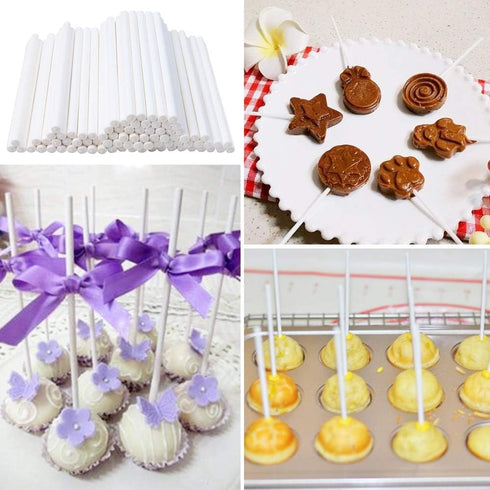 200 Count White Lollipop Sticks, 6-Inch Paper Sucker Sticks for Cake Pops, Cupcake Toppers, Candy Melt, Chocolate,