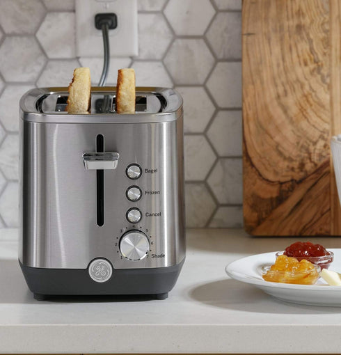 GE 2 Slice Stainless Steel Toaster, Extra Wide Slots for Toasting Bagels, 7 Adjustable Shade Settings, 850 Watts