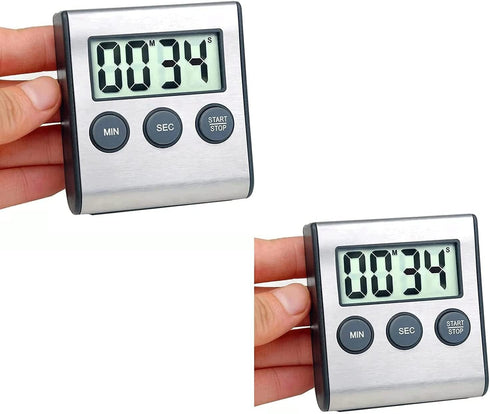 2 Pack Kitchen Timer - Digital Magnetic Countdown Timer with Loud Alarm, Stainless Steel Kitchen Timer for Cooking,