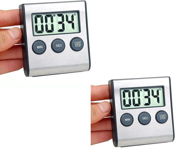 2 Pack Kitchen Timer - Digital Magnetic Countdown Timer with Loud Alarm, Stainless Steel Kitchen Timer for Cooking,